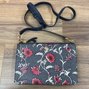 TORY BURCH Retro Batik Floral Block Print Leather Adjustable Strap Crossbody Bag